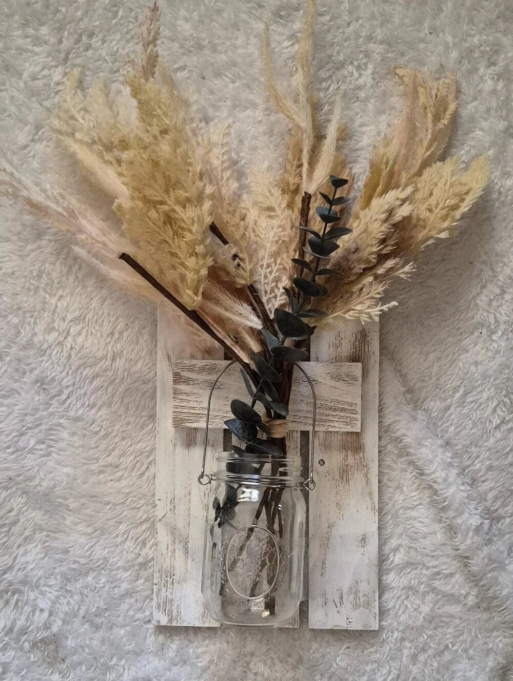 Neutral Pampas Grass & Eucalyptus Wall Vase - Home Accents